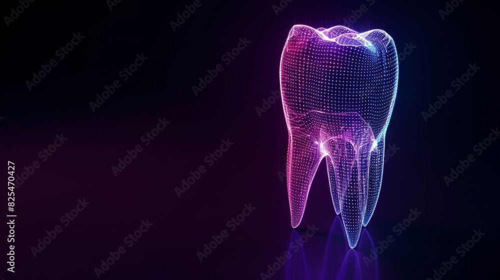 Glowing 3D hologram of tooth Glowing 3D hologram of tooth