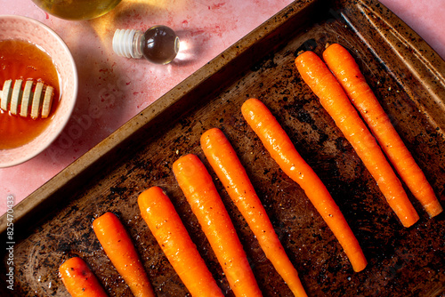 Baby carrots ready for roasting photo
