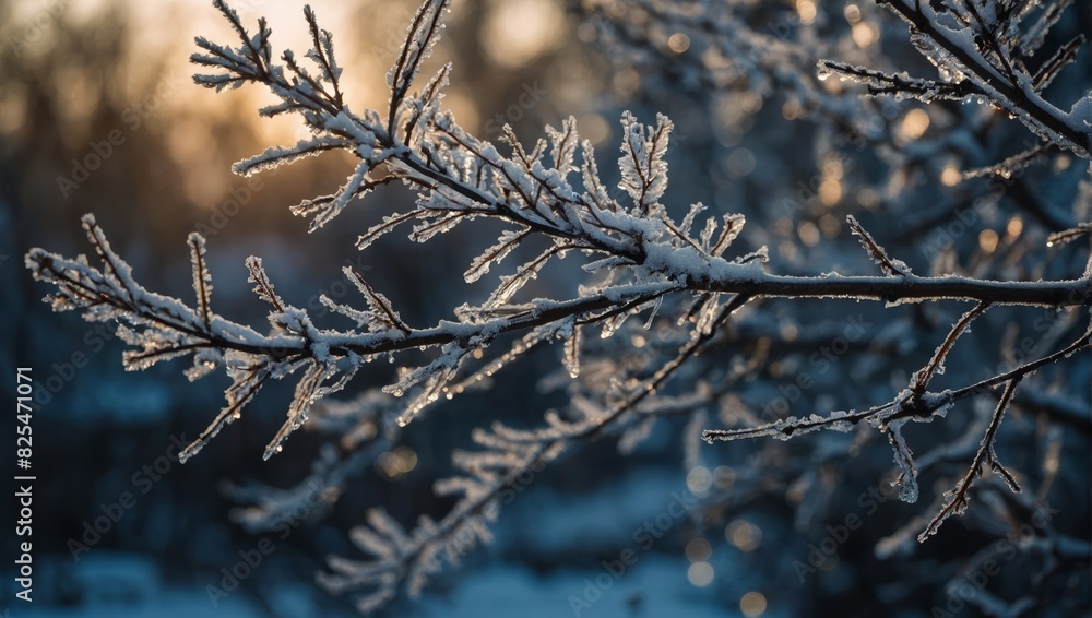 Frozen branches sunny winter day blurred background. Frozen branches sunny winter day blurred background.