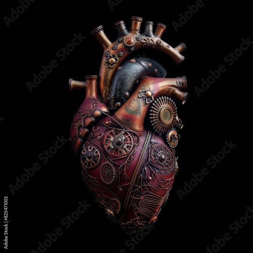 3D human heart model over plain background. Steampunk.