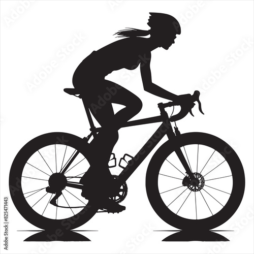A woman bicycle riding bike cyclist in silhouette on white background.