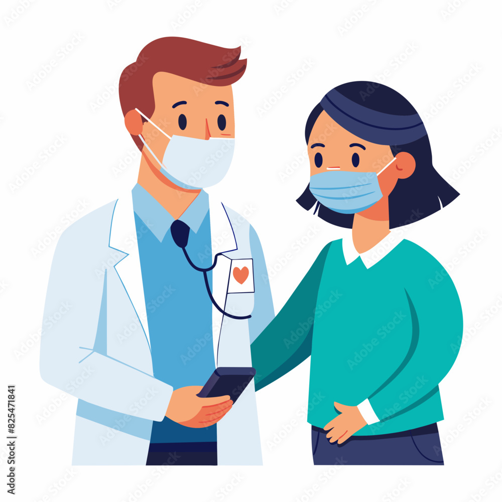 A doctor wearing mask and doing chekup on white background