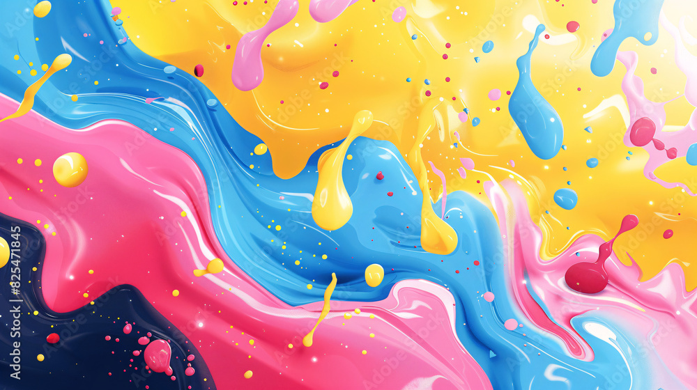 A whimsical abstract shape illustration with colorful blobs and splashes, creating a playful and fun atmosphere