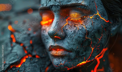 Wallpaper Mural Artwork depicting a woman with orange skin, in the style of burned/burnt, stone sculptures, hyper-realistic science fiction, glowing portraits, sculpture, apocalypse Torontodigital.ca