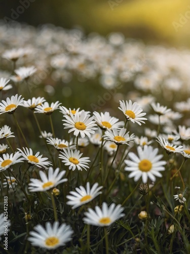 Field of Daisies, Abstract Spring Landscape with Softly Blurred Background