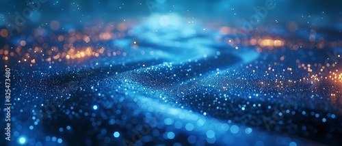Holographic river of stardust, meandering through a field of ethereal lights photo