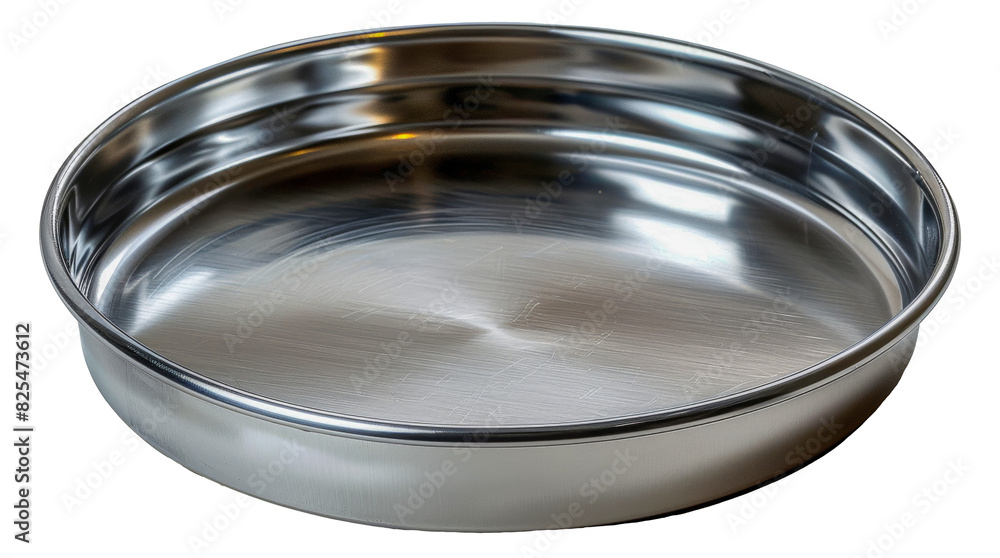 Polished stainless steel round pan for baking and cooking, cut out - stock png. Polished stainless steel round pan for baking and cooking, cut out - stock png.