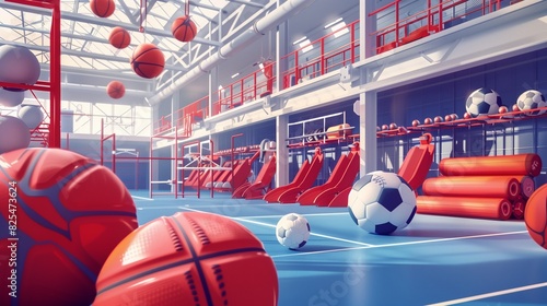 Bright and vivid sports equipment manufacturing illustration with bold red accents, great for sports industry insights.