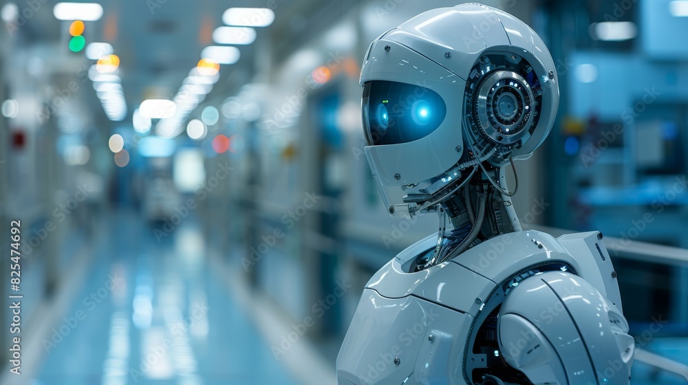 Robotic Medical Assistant in a High-Tech Hospital Corridor Robotic Medical Assistant in a High-Tech Hospital Corridor