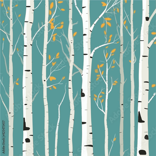 Birch tree pattern. Seamless vector illustration pattern with autumn birch trees. Perfect for textile, wallpaper or print design. Fabric Design for wallpapers, web site background, postcard.