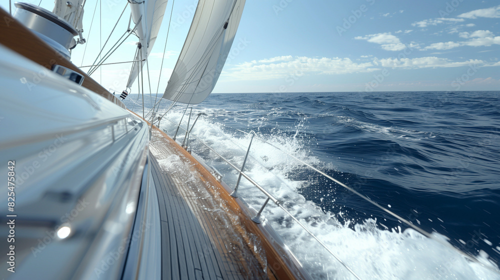 Fototapeta premium Sailboat Sailing in Clear Ocean on Sunny Day