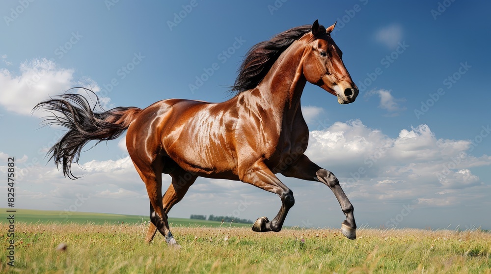 Brown Horse Galloping Across Lush Green Field Brown Horse Galloping Across Lush Green Field