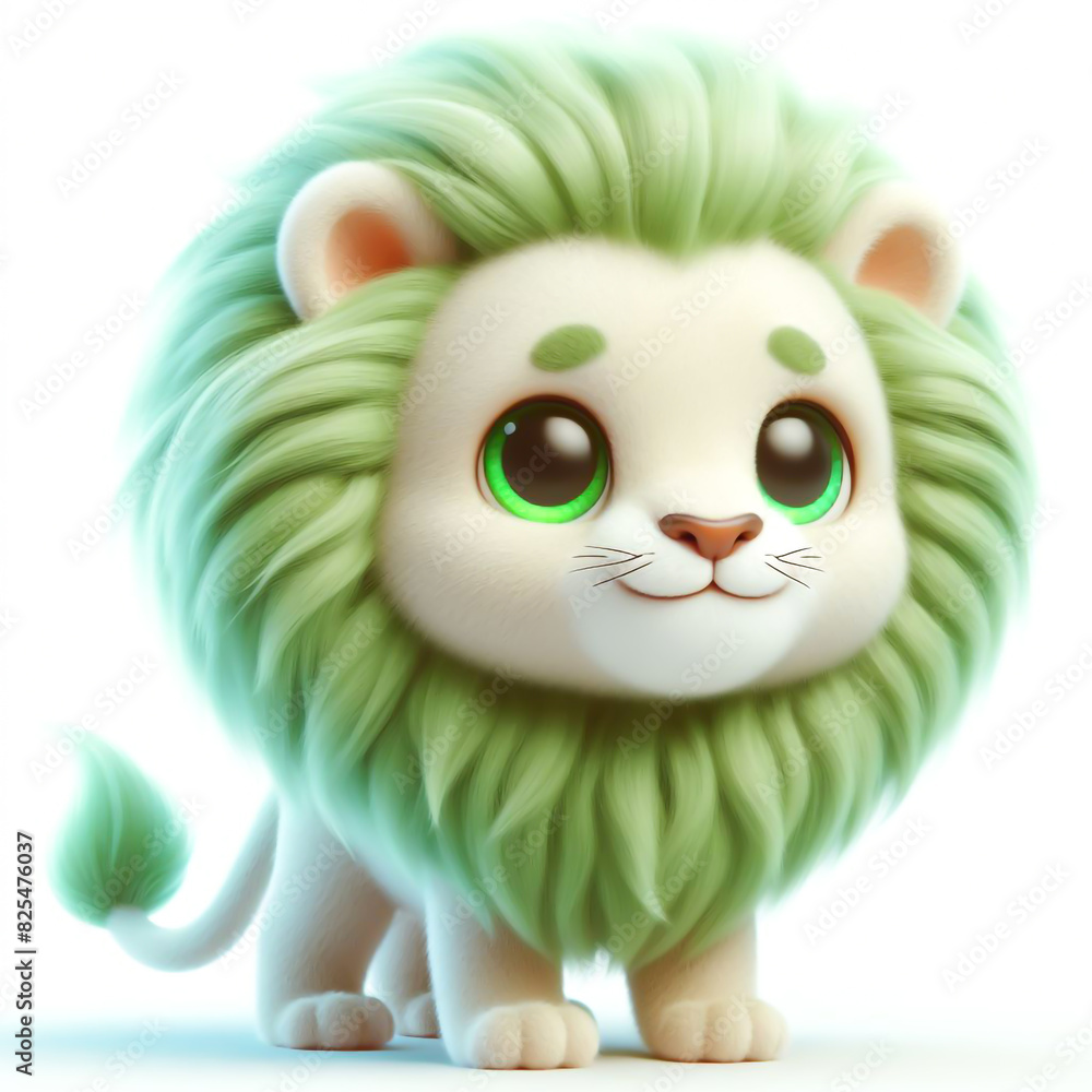 Fototapeta premium Cute furry teddy lion 3D character on white background