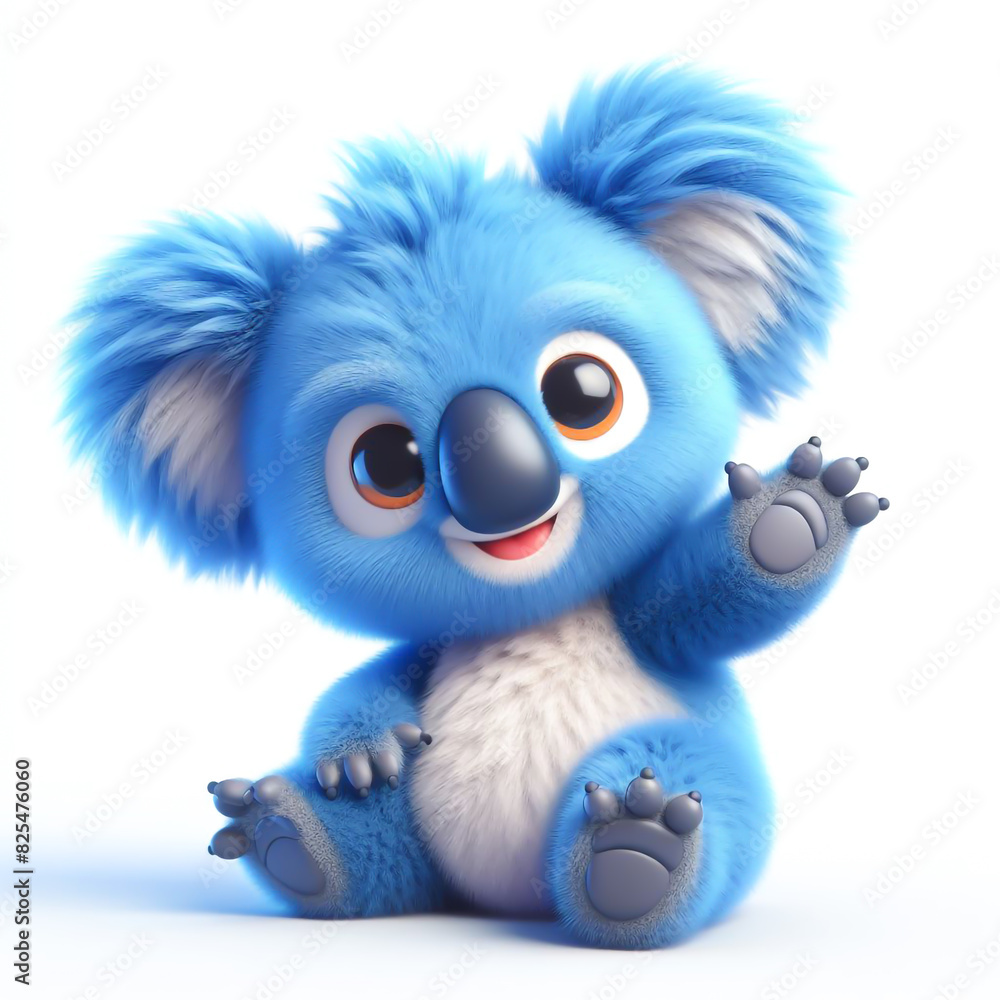 Fototapeta premium Cute furry teddy koala 3D character on white background