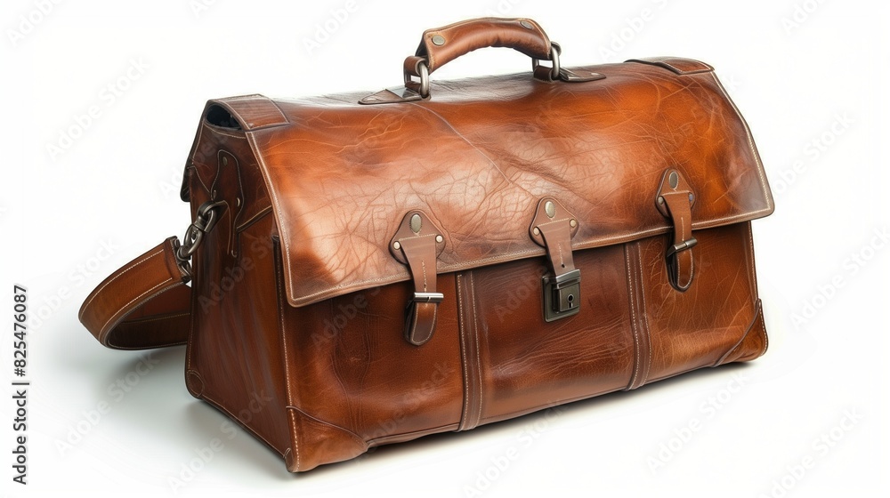 Realistic image of a brown leather briefcase, ideal for business and professional settings, with copy space Realistic image of a brown leather briefcase, ideal for business and professional settings, with copy space
