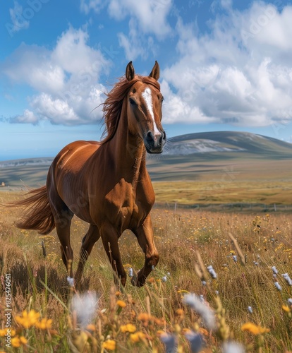 Horse Galloping Through Tall Grass Field
