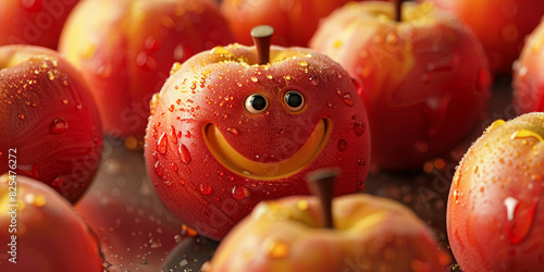 Happy Apple Friends Smiling Faces on Cheerful Fruit