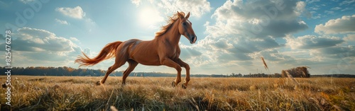 Horse Running Through Field of Tall Grass
