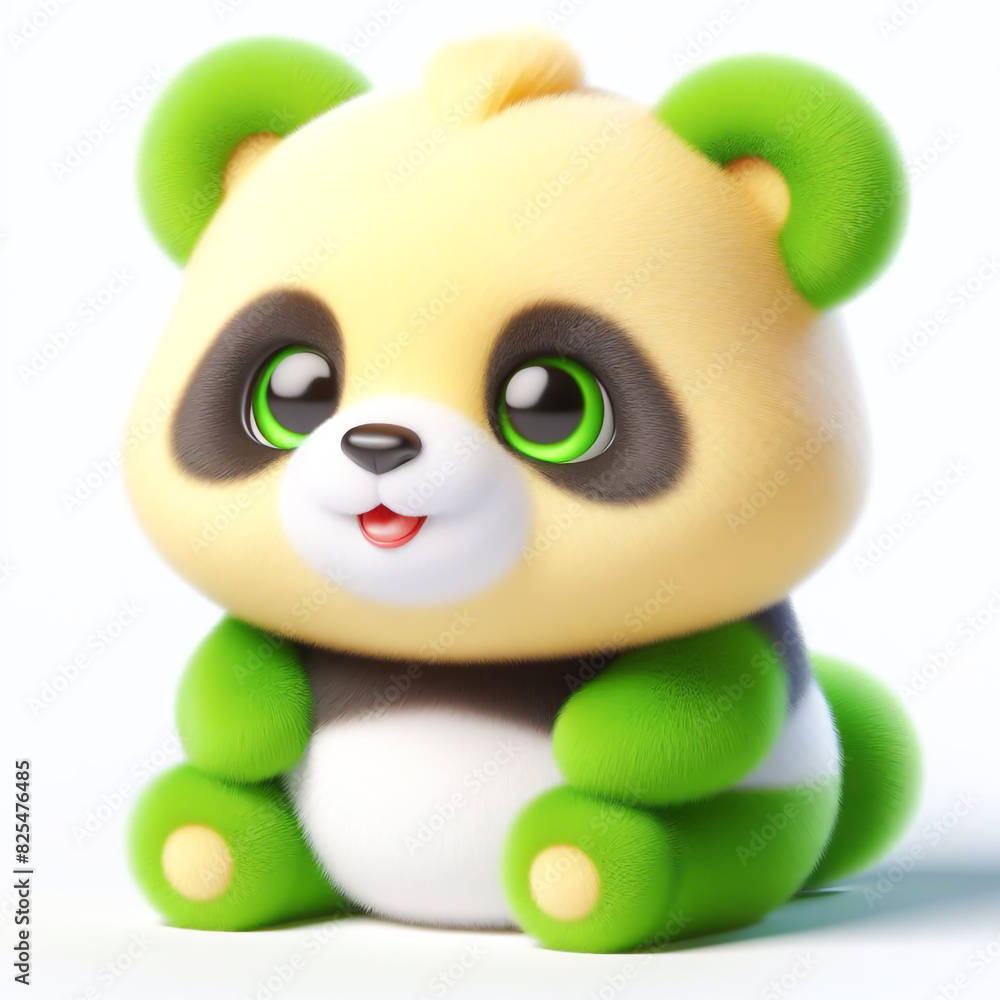 Fototapeta premium Cute furry teddy panda 3D character on white background