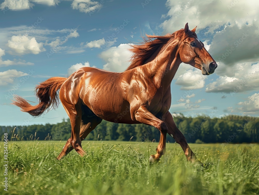 Brown Horse Running Through Lush Green Field Brown Horse Running Through Lush Green Field