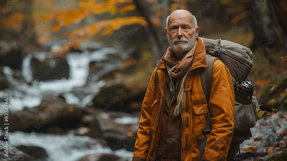 Obraz premium A Man With a Backpack Stands in Front of a Waterfall in the Woods