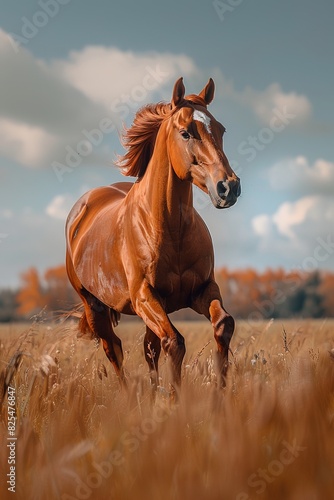 Horse Galloping Through Field of Tall Grass
