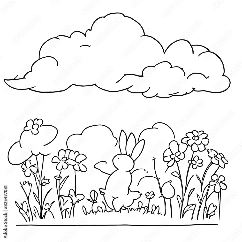 Hand-drawn cute bunny coloring book illustration Hand-drawn cute bunny coloring book illustration