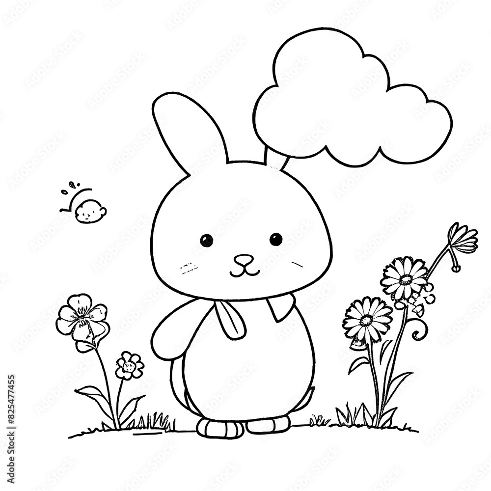 Obraz premium Hand-drawn cute bunny coloring book illustration