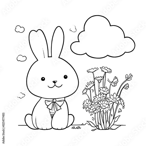 Hand-drawn cute bunny coloring book illustration