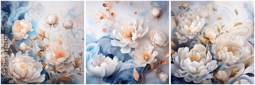 Panel kuchenny z motywem Pastelowy wzór kwiatowy, jasny kolor. Tapeta, tryptyk. Pastelowe dekoracyjne tło kwiatowe. Puste miejsce na tekst, życzenia, zaproszenie 