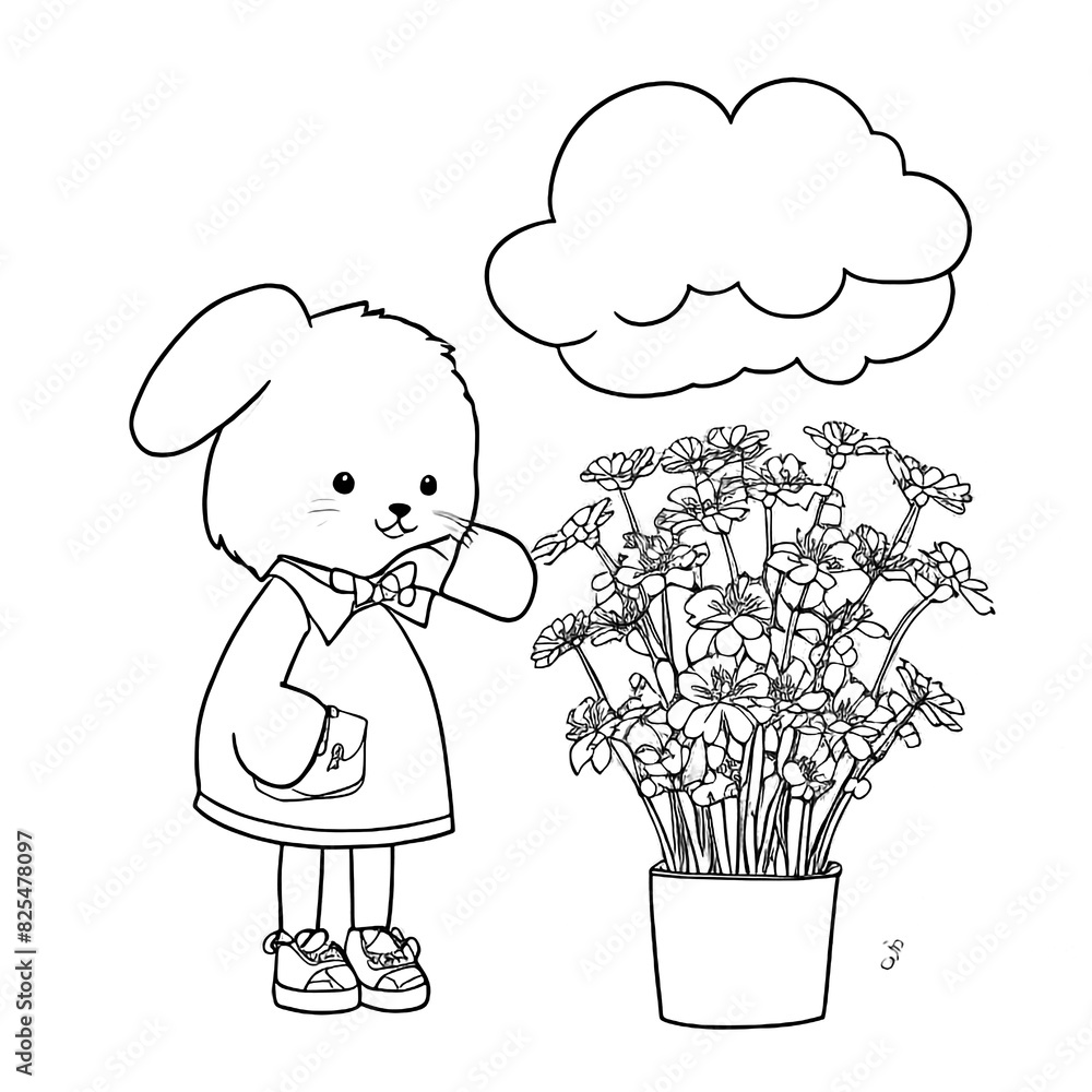 Hand-drawn cute bunny coloring book illustration Hand-drawn cute bunny coloring book illustration