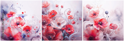 Panel kuchenny z motywem Pastelowy wzór kwiatowy, jasny kolor. Tapeta, tryptyk. Pastelowe dekoracyjne tło kwiatowe. Puste miejsce na tekst, życzenia, zaproszenie 