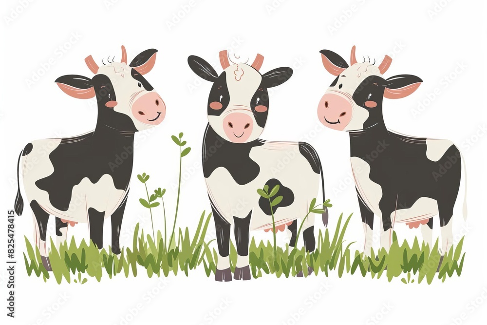 three funny cows talking to each other on white background cute farm animals illustration