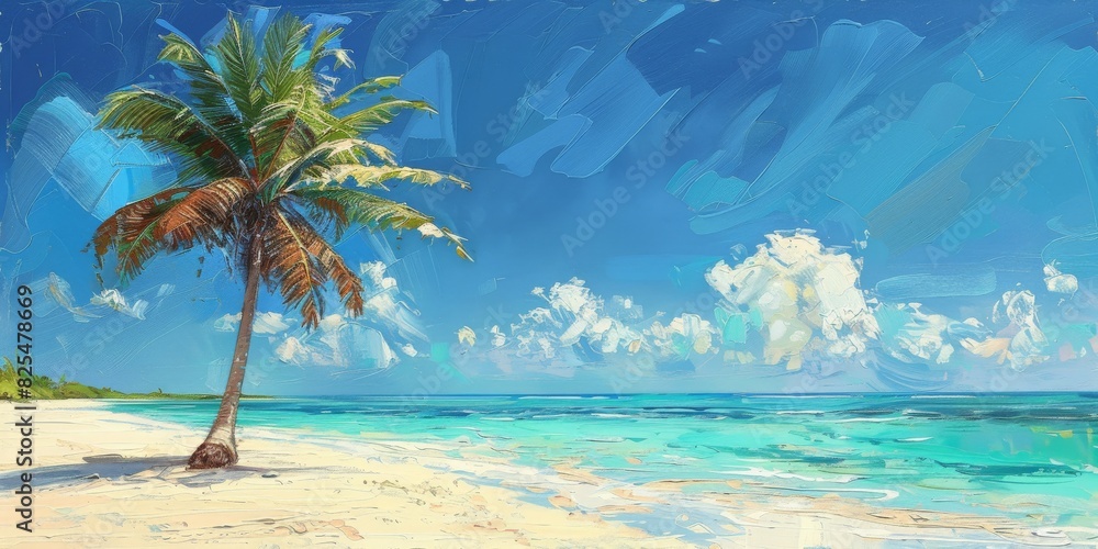Fototapeta premium Palm Tree Painting on a Beach