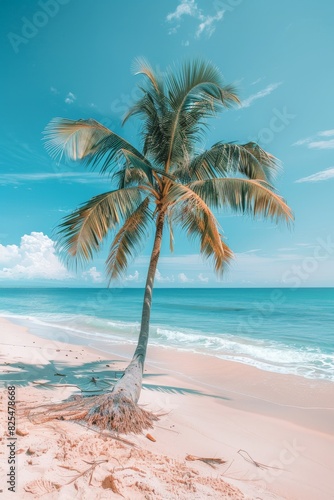 Palm Tree Overlooking Beach and Ocean