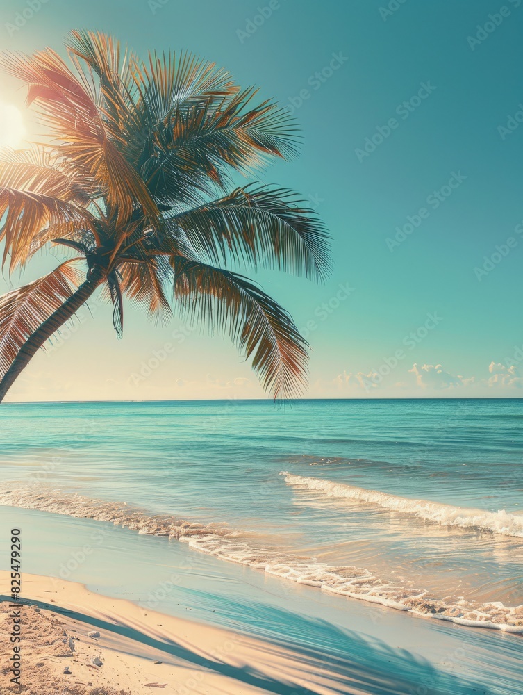 Fototapeta premium Palm Tree Standing on Sandy Beach