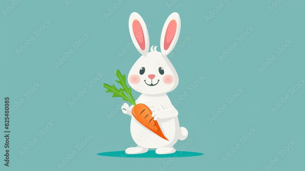 Obraz premium Flat vector of cartoon character of happy rabbit with carrot