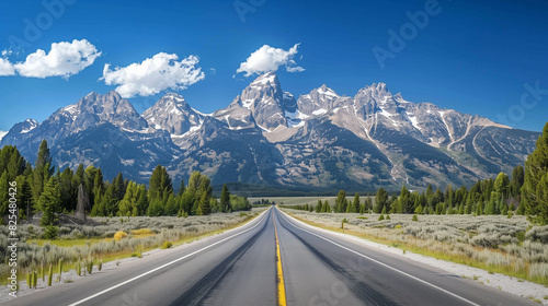 Long Road Leading to Teton Range in Grand Teton National Park