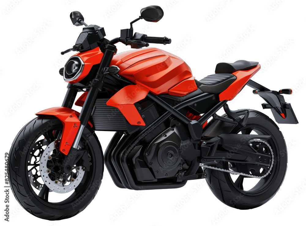 Sleek red sports motorcycle, cut out - stock png.