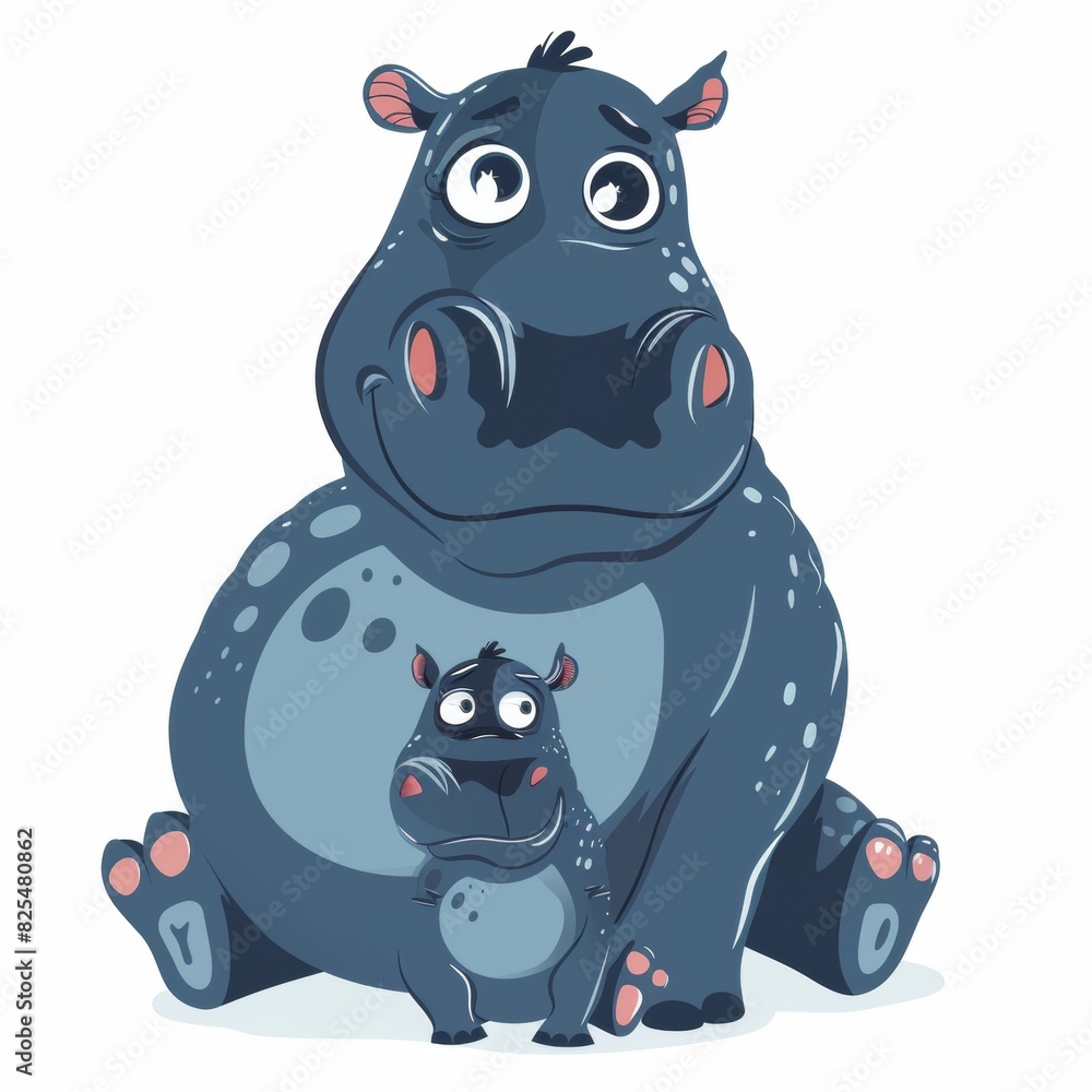 Hippo. Flat vector illustration of cute animal. Baby nursery art. Hippo. Flat vector illustration of cute animal. Baby nursery art.