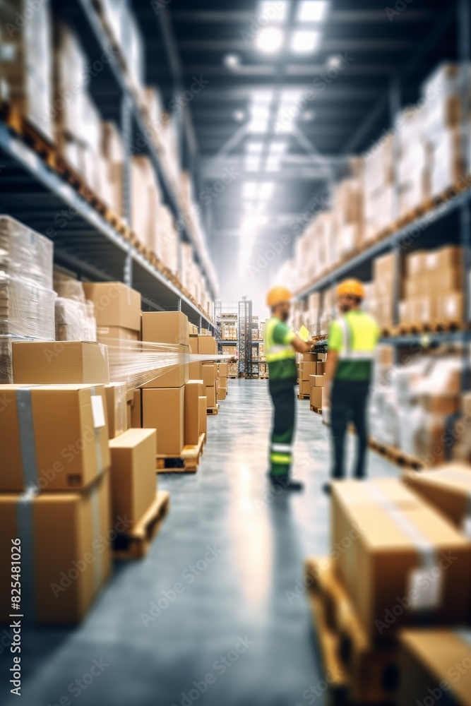 Blurred image of warehouse employees  Generative AI
