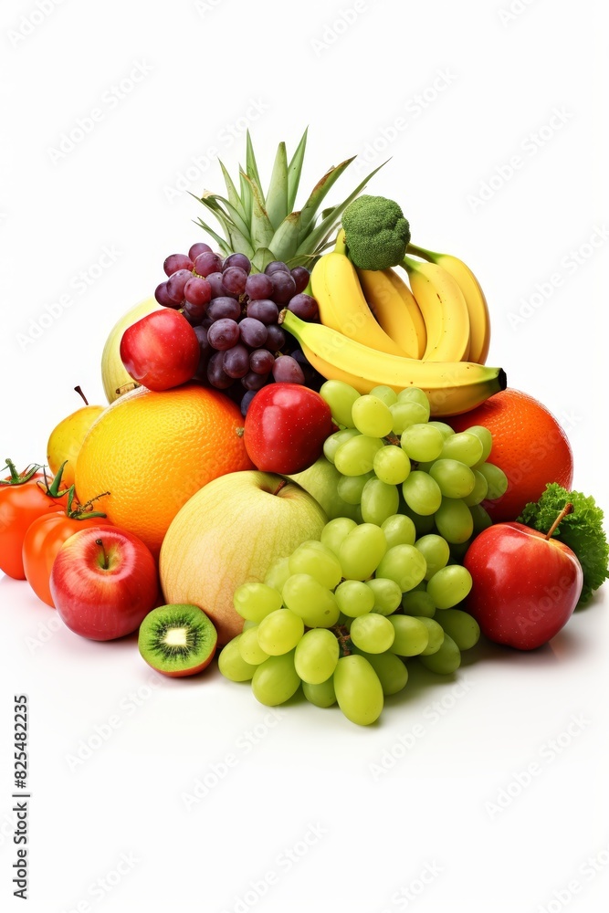 vegetables and fruits on a white background Generative AI