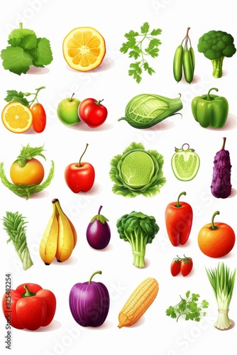 vegetables and fruits on a white background Generative AI