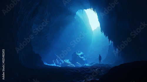 Mysterious outline of a nomad exploring a mysterious cave system. © Cloudyew