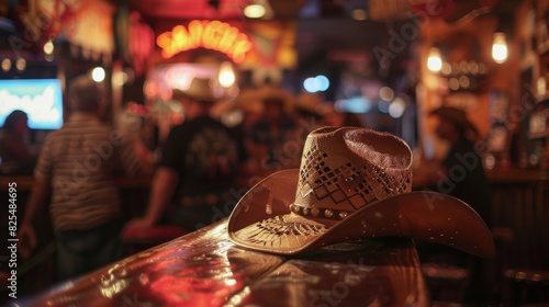 In a busy shopping district a vinyl bar caters to the country music crowd. Cowboy hats and boots can be seen as patrons twostep to the country tunes creating a fun and welcoming atmosphere. photo