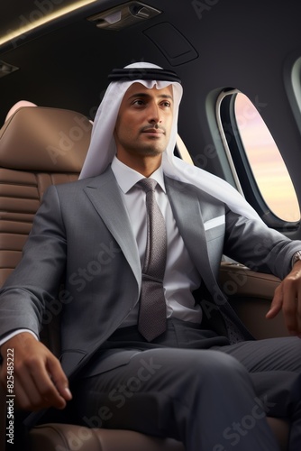 Arab businessman in a private jet Generative AI © Valentine