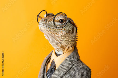 A lizard wearing glasses and a suit photo