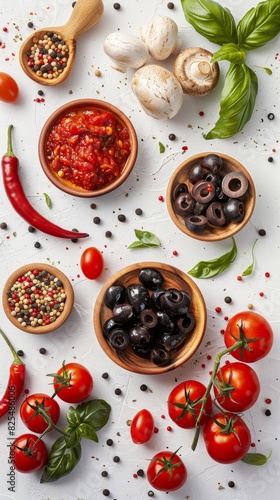 Table Topped With Various Food Bowls