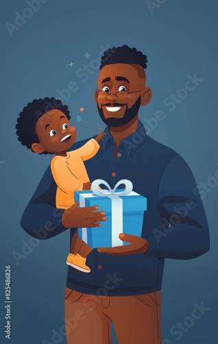 Father Holding Child and Gift Box