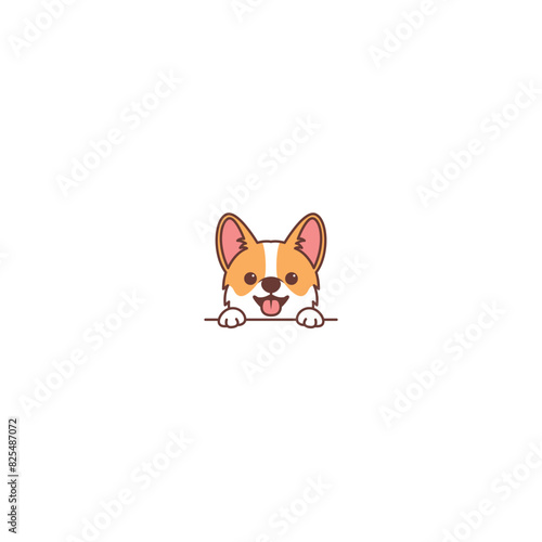 Cute corgi dog peeking and tongue sticking out cartoon, vector illustration